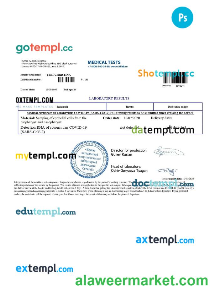 Russia medical certificate on Covid-19